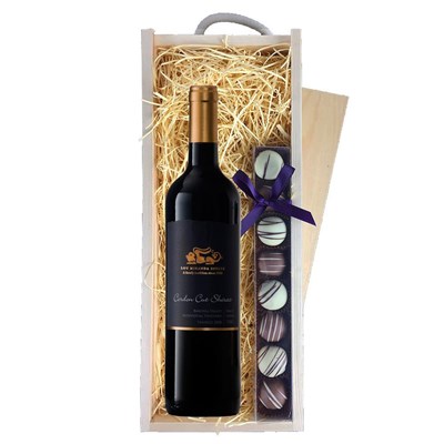 Cordon Cut Shiraz 75cl Red Wine & Heart Truffles, Wooden Box